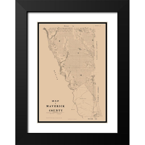Marverick County Texas - Walsh 1897 Black Modern Wood Framed Art Print with Double Matting by Walsh