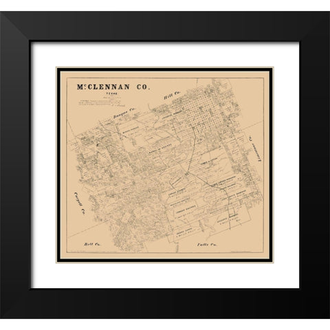 McLennan County Texas - Walsh 1880 Black Modern Wood Framed Art Print with Double Matting by Walsh