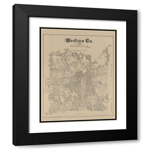 Medina County Texas - Walsh 1879 Black Modern Wood Framed Art Print with Double Matting by Walsh
