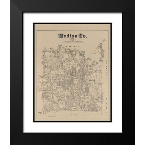 Medina County Texas - Walsh 1879 Black Modern Wood Framed Art Print with Double Matting by Walsh
