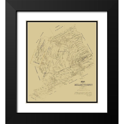 Milam County Texas - Walsh 1879 Black Modern Wood Framed Art Print with Double Matting by Walsh