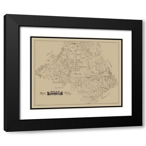 Mills County Texas - Hall 1888 Black Modern Wood Framed Art Print with Double Matting by Hall
