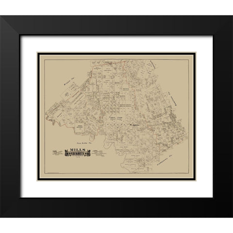 Mills County Texas - Hall 1888 Black Modern Wood Framed Art Print with Double Matting by Hall