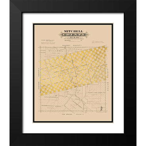 Mitchell County Texas - Gast 1870 Black Modern Wood Framed Art Print with Double Matting by Gast