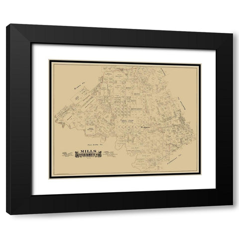 Mills County Texas - Hall 1888 Black Modern Wood Framed Art Print with Double Matting by Hall