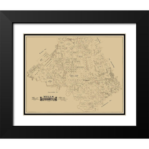 Mills County Texas - Hall 1888 Black Modern Wood Framed Art Print with Double Matting by Hall