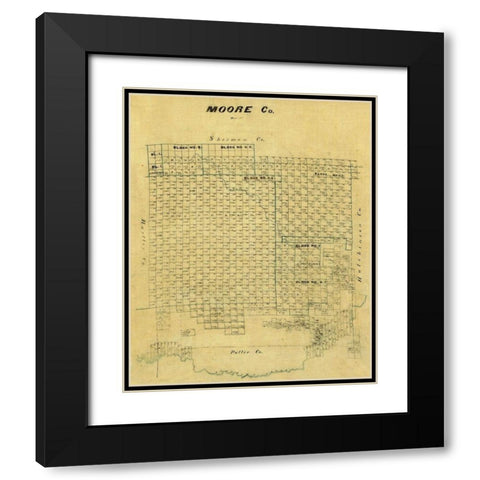Moore County Texas -1878 Black Modern Wood Framed Art Print with Double Matting by Unknown