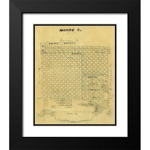 Moore County Texas -1878 Black Modern Wood Framed Art Print with Double Matting by Unknown