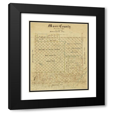 Moore County Texas -1884 Black Modern Wood Framed Art Print with Double Matting by Unknown
