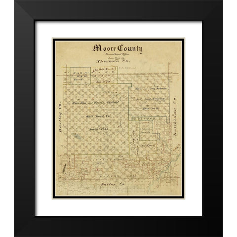 Moore County Texas -1884 Black Modern Wood Framed Art Print with Double Matting by Unknown