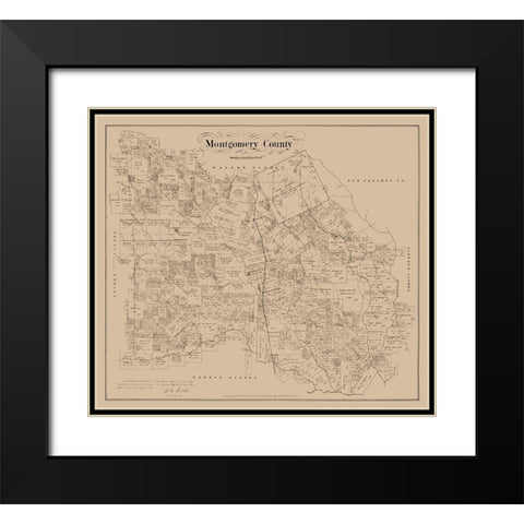 Montgomery County Texas - Walsh 1880 Black Modern Wood Framed Art Print with Double Matting by Walsh