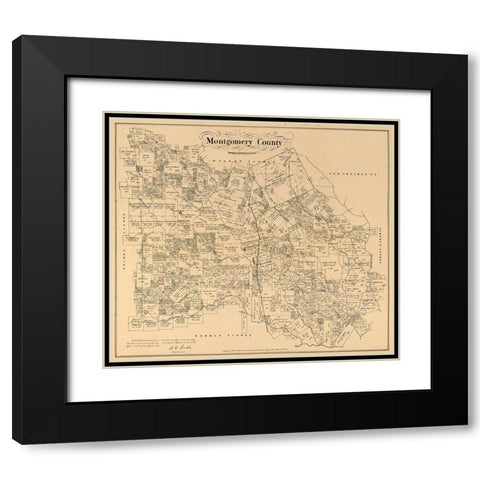 Montgomery County Texas - Walsh 1880 Black Modern Wood Framed Art Print with Double Matting by Walsh