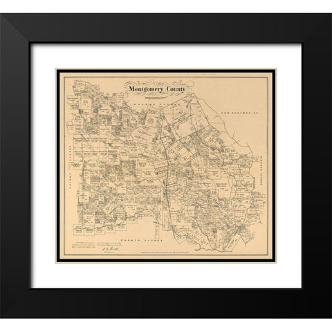 Montgomery County Texas - Walsh 1880 Black Modern Wood Framed Art Print with Double Matting by Walsh