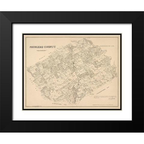 Navarro County Texas - Walsh 1880 Black Modern Wood Framed Art Print with Double Matting by Walsh