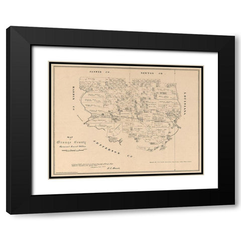 Orange County Texas - Walsh 1880 Black Modern Wood Framed Art Print with Double Matting by Walsh