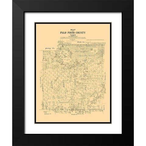 Palo Pinto County Texas - Walsh 1879 Black Modern Wood Framed Art Print with Double Matting by Walsh