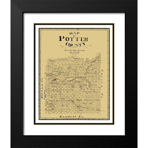 Potter County Texas - Cram 1895 Black Modern Wood Framed Art Print with Double Matting by Cram