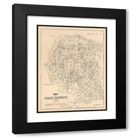 Polk County Texas - Walsh 1879 Black Modern Wood Framed Art Print with Double Matting by Walsh