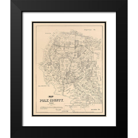 Polk County Texas - Walsh 1879 Black Modern Wood Framed Art Print with Double Matting by Walsh