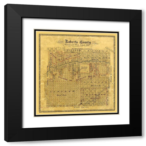 Roberts County Texas - Hausmann 1889 Black Modern Wood Framed Art Print with Double Matting by Hausmann