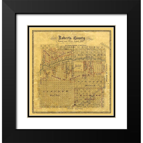 Roberts County Texas - Hausmann 1889 Black Modern Wood Framed Art Print with Double Matting by Hausmann