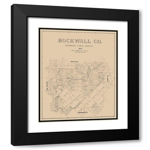 Rockwall County Texas -1874 Black Modern Wood Framed Art Print with Double Matting by Unknown