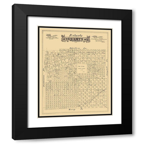 Roberts County Texas - Hall 1888 Black Modern Wood Framed Art Print with Double Matting by Hall