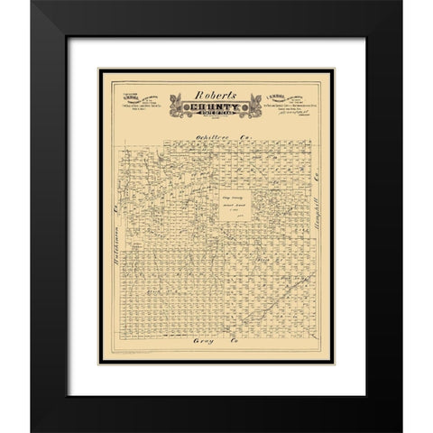 Roberts County Texas - Hall 1888 Black Modern Wood Framed Art Print with Double Matting by Hall