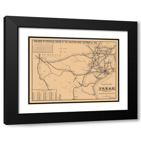 Railroad System Of Texas - Hensoldt 1883 Black Modern Wood Framed Art Print with Double Matting by Hensoldt