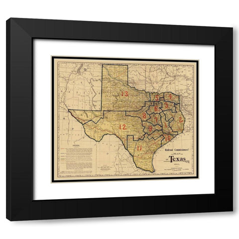 Railroad Commissioners Map of Texas -1897 Black Modern Wood Framed Art Print with Double Matting by Unknown