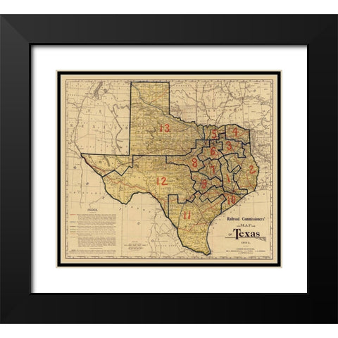Railroad Commissioners Map of Texas -1897 Black Modern Wood Framed Art Print with Double Matting by Unknown