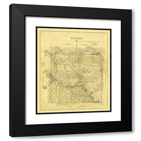 Runnels County Texas -1878 Black Modern Wood Framed Art Print with Double Matting by Unknown