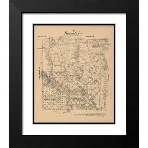 Runnels County Texas - Walsh 1879 Black Modern Wood Framed Art Print with Double Matting by Walsh