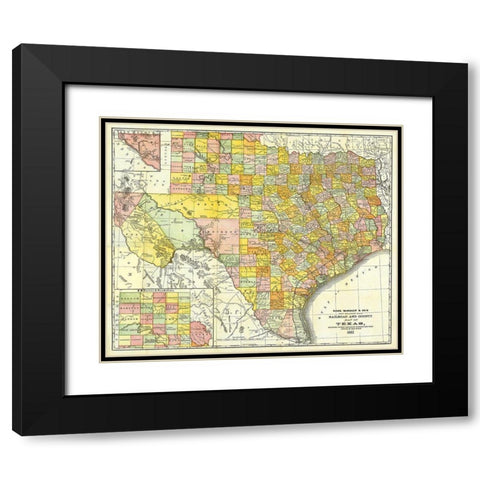 Texas Railroads and Counties - Rand McNally 1882 Black Modern Wood Framed Art Print with Double Matting by Rand McNally