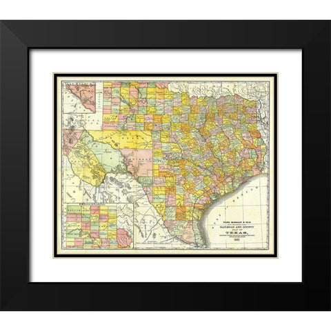 Texas Railroads and Counties - Rand McNally 1882 Black Modern Wood Framed Art Print with Double Matting by Rand McNally