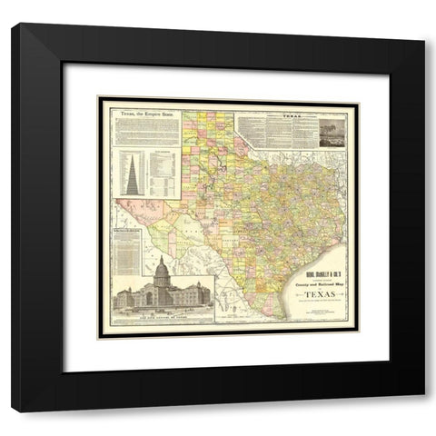 Texas Counties and Railroads - Rand McNally 1891 Black Modern Wood Framed Art Print with Double Matting by Rand McNally