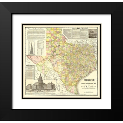 Texas Counties and Railroads - Rand McNally 1891 Black Modern Wood Framed Art Print with Double Matting by Rand McNally