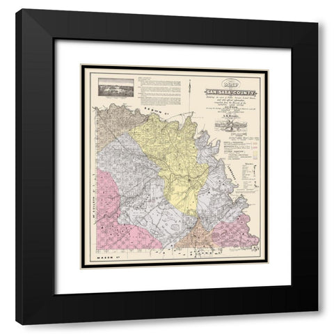 San Saba Texas - Land Office 1876 Black Modern Wood Framed Art Print with Double Matting by Land Office