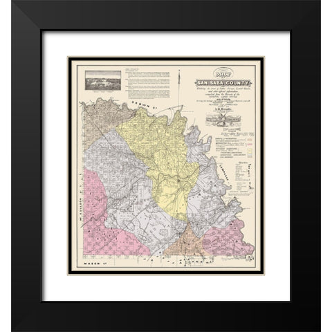 San Saba Texas - Land Office 1876 Black Modern Wood Framed Art Print with Double Matting by Land Office