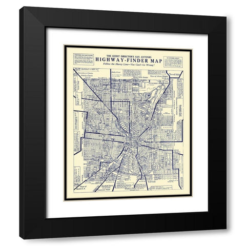 San Antonio Texas Highway Finder - 1929 Black Modern Wood Framed Art Print with Double Matting by Unknown