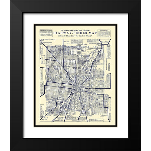San Antonio Texas Highway Finder - 1929 Black Modern Wood Framed Art Print with Double Matting by Unknown