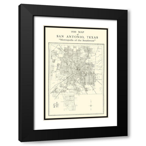 San Antonio Texas - National 1930 Black Modern Wood Framed Art Print with Double Matting by National
