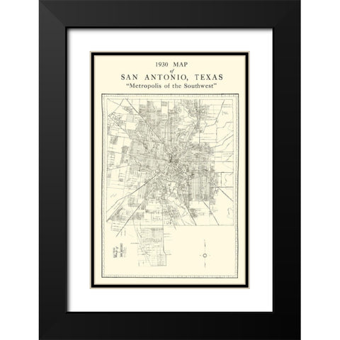 San Antonio Texas - National 1930 Black Modern Wood Framed Art Print with Double Matting by National