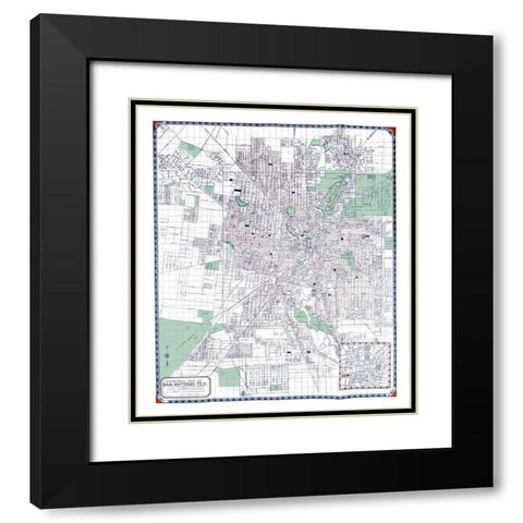 San Antonio Texas - Ashburn 1940 Black Modern Wood Framed Art Print with Double Matting by Ashburn
