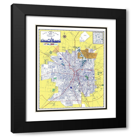 San Antonio Texas - Ashburn 1950 Black Modern Wood Framed Art Print with Double Matting by Ashburn