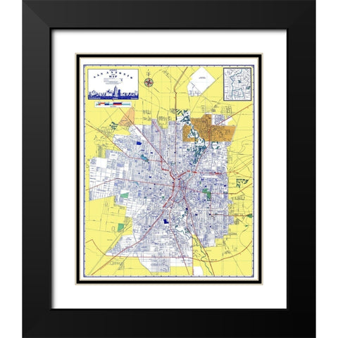 San Antonio Texas - Ashburn 1950 Black Modern Wood Framed Art Print with Double Matting by Ashburn