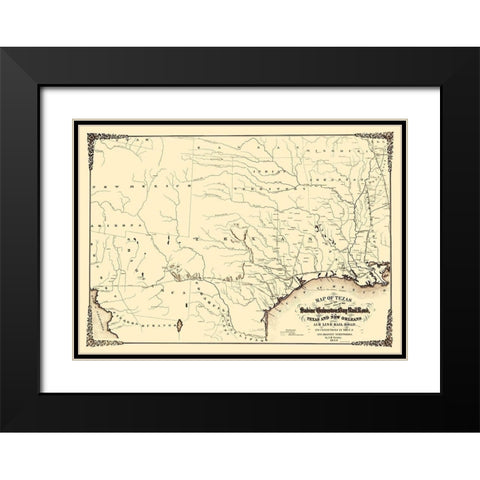 Sabine and Galveston Bay Railroad - Gentry 1859 Black Modern Wood Framed Art Print with Double Matting by Gentry