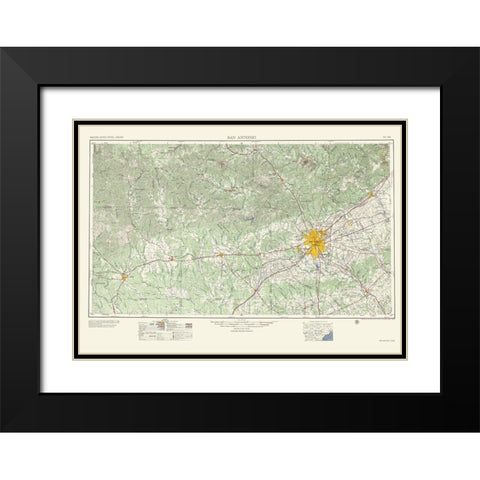 San Antonio Texas Quad - USGS 1957 Black Modern Wood Framed Art Print with Double Matting by USGS