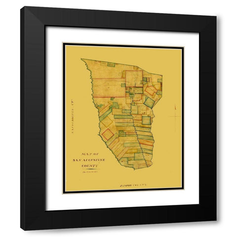 San Augustine County Texas -1839 Black Modern Wood Framed Art Print with Double Matting by Unknown