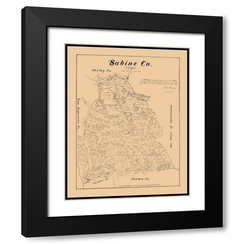 Sabine County Texas - Walsh 1879 Black Modern Wood Framed Art Print with Double Matting by Walsh